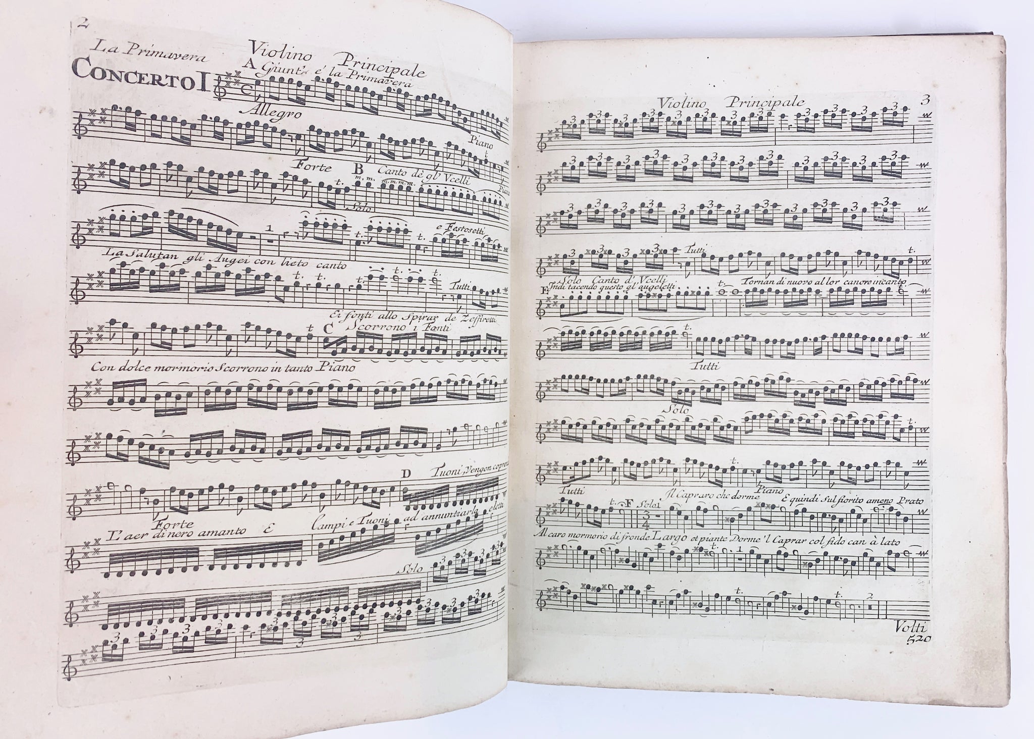 Vivaldi, Antonio. (1678–1741) [Facco, Giacomo. (1676-1753)] IL CIMENTO DELL' ARMONIA E DELL' INVENTIONE, CONCERTI A 4 E 5...OPERA OTTAVA...[Libro Primo], Secondo ["The Four Seasons"]