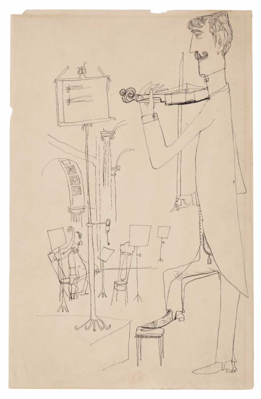 Steinberg, Saul. (1914–1999) [Schneider, Alexander. (1908–1993)]: Violinist – Original Drawing