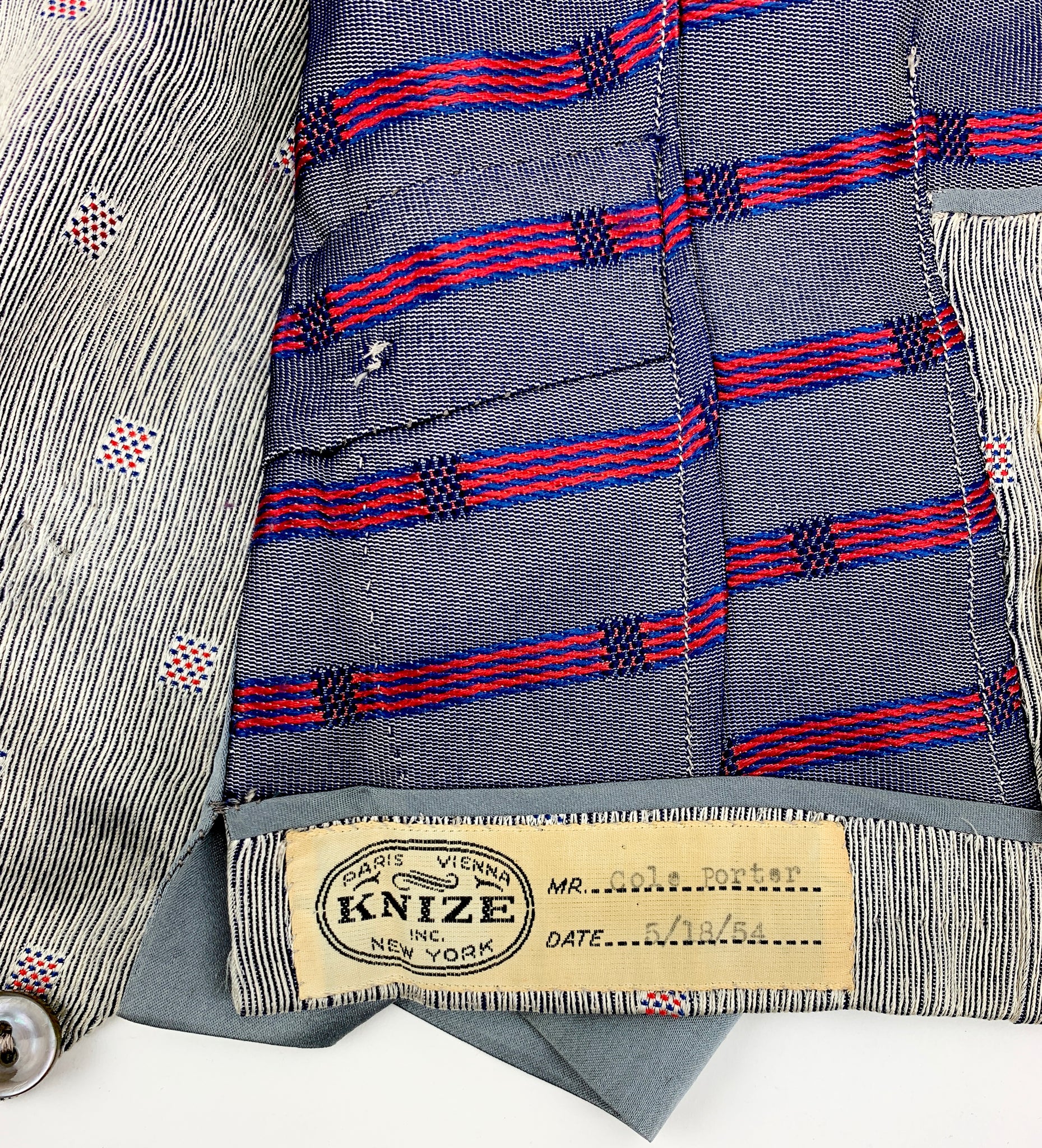 Porter, Cole. (1891–1964) Custom Made Waistcoat by Knize, 1954