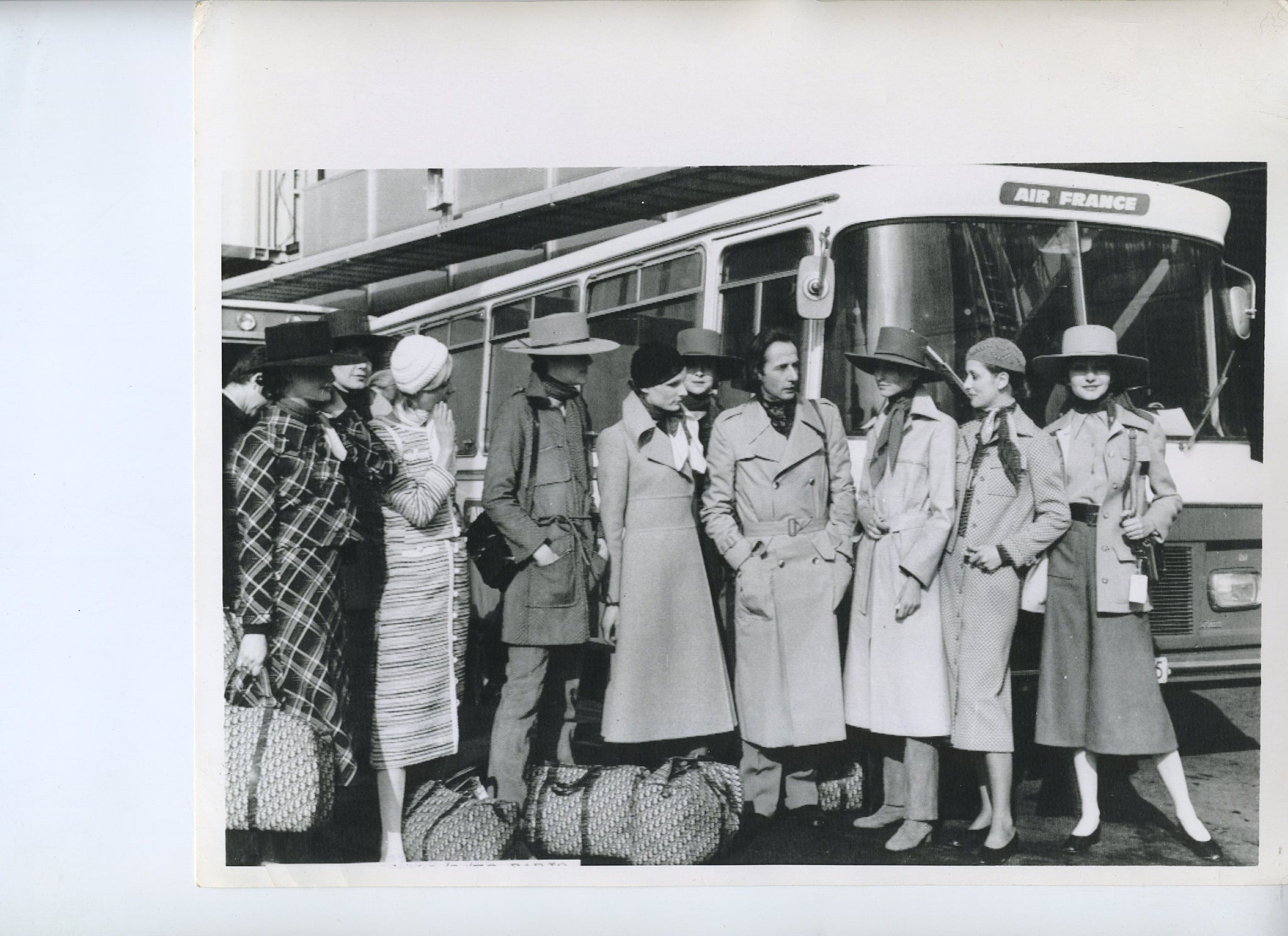 Dior Press photograph at Paris airport with models, 1970