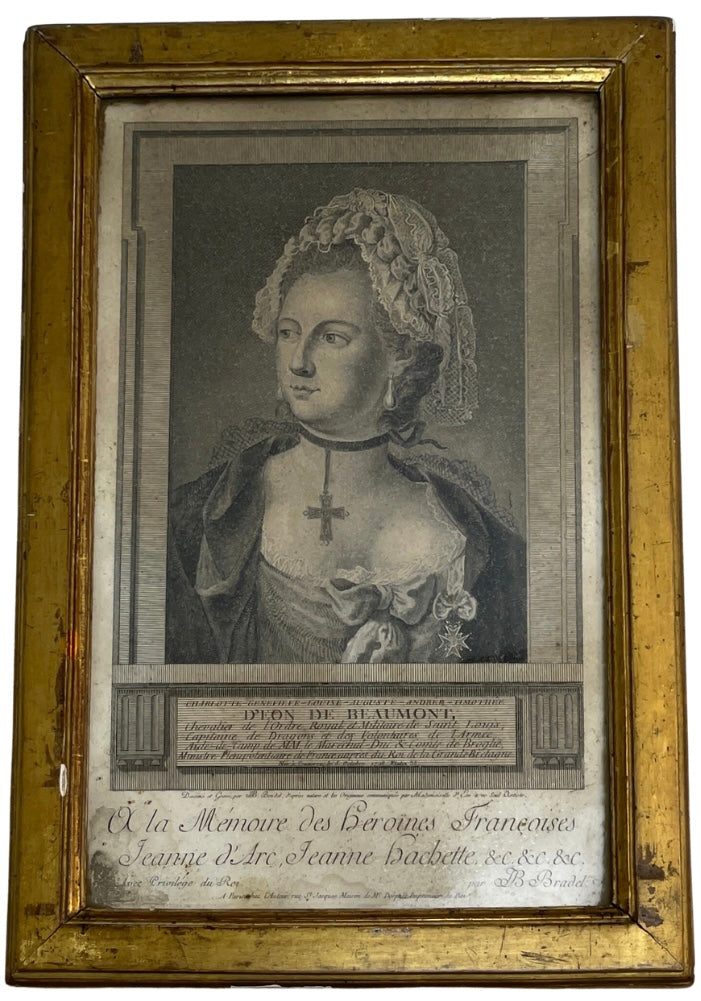 Chevalier d’Eon [Charles-Geneviève de Beaumont] (Bradel, Jean Baptiste) Portrait Engraving, 1789