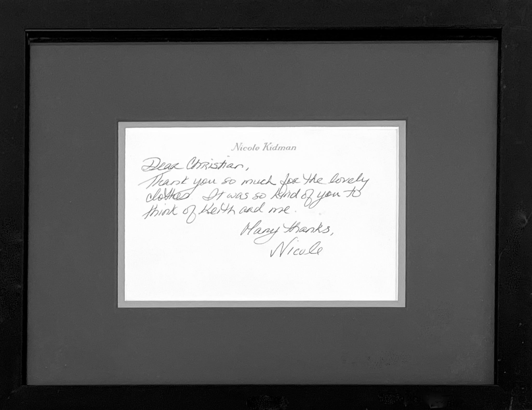 Kidman, Nicole. (b. 1967) [Audigier, Christian. (1958–2015)] Autograph Note Signed to the Fashion Designer
