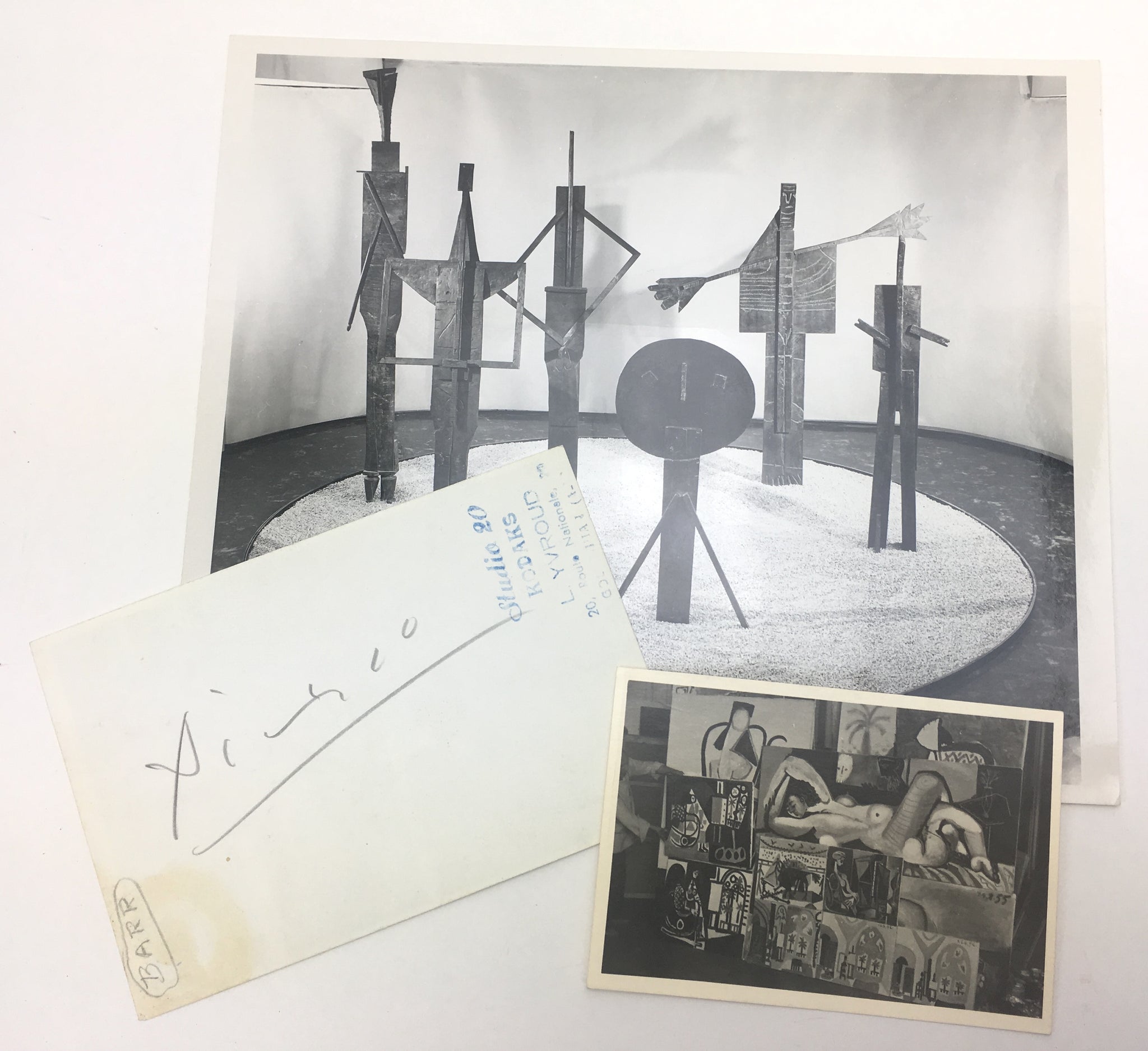 [Picasso, Pablo. (1881–1973)] Three Photographs of Picasso Artworks from the Collection of Alfred Barr, including ONE SIGNED BY THE ARTIST