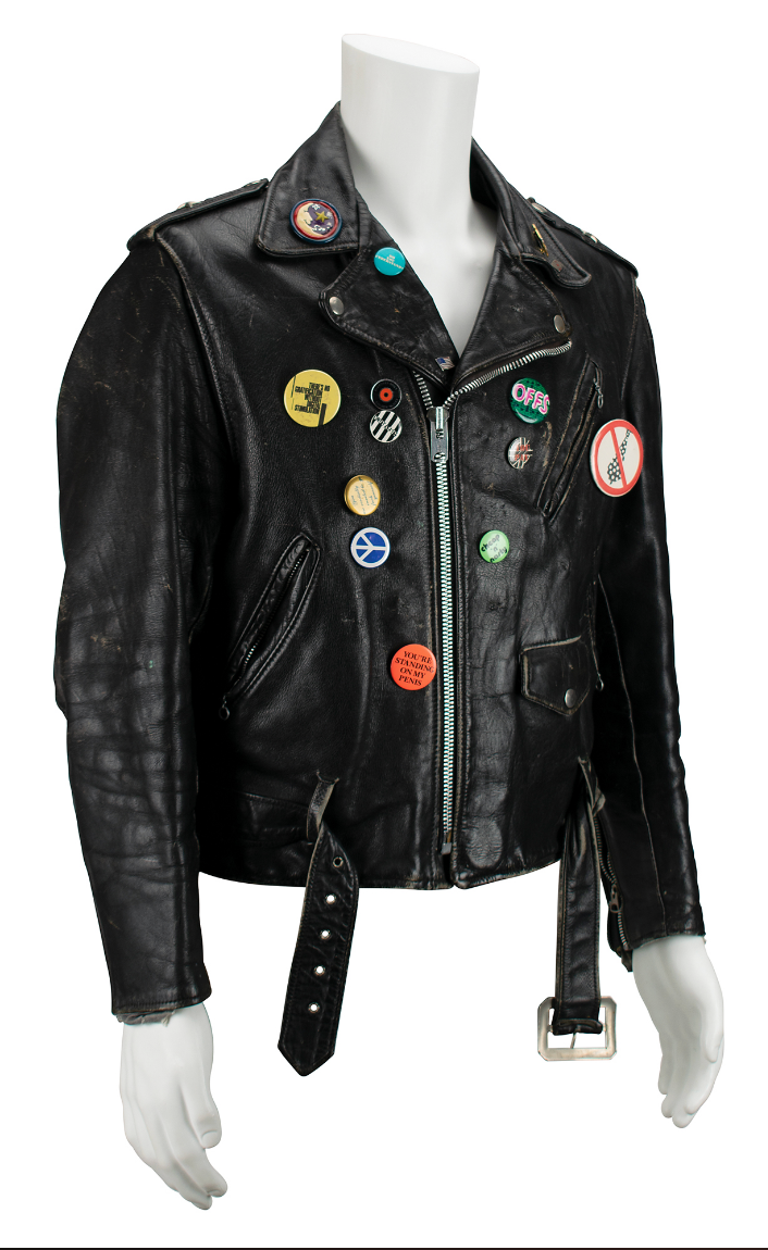 Zappa, Frank. (1940–1993)  Schott Black Leather Jacket, customized with pins, ca. 1980