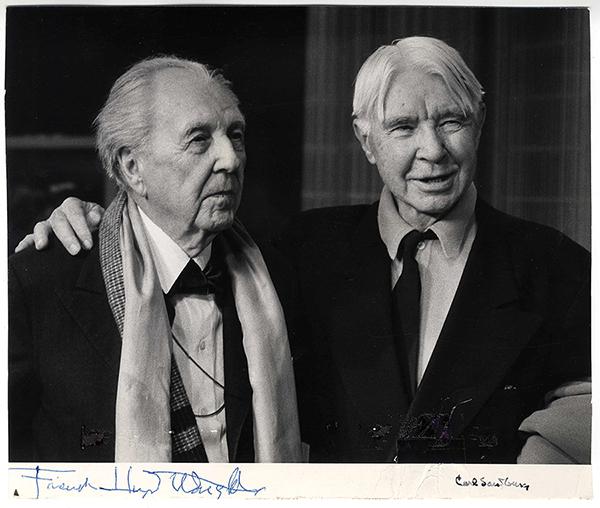 Frank Lloyd Wright & Carl Sandburg Signed Photograph,  1957