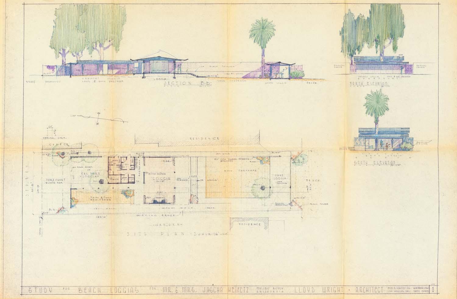 [Jascha Heifetz] Frank Lloyd Wright Jr. Architectural Plans for a House for the Heifetz Family, 1961