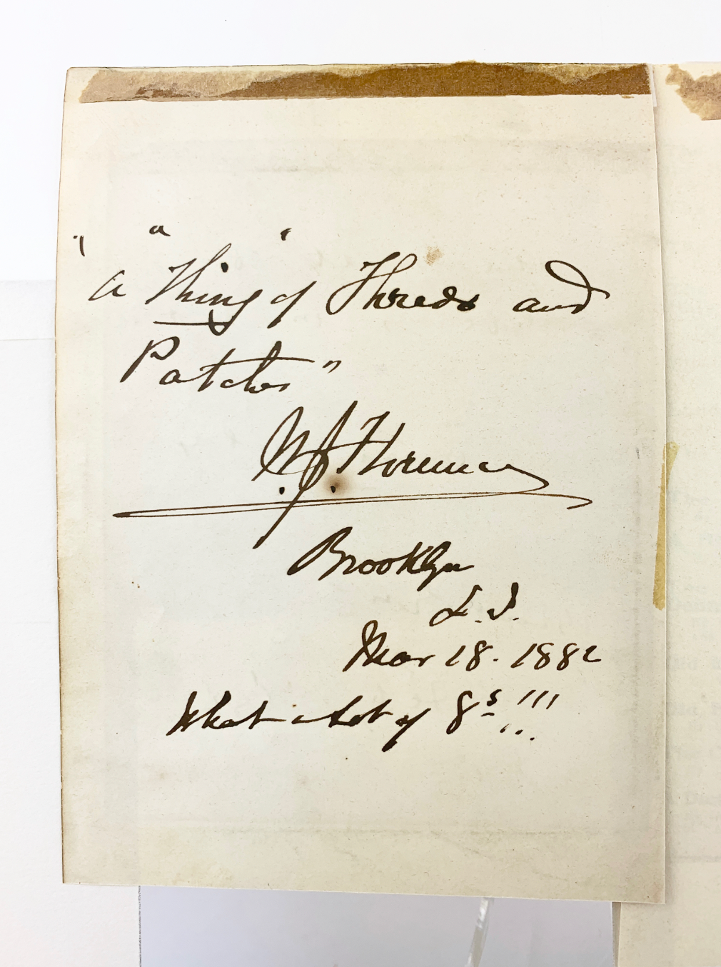 Wilde, Oscar. (1854–1900): "The secret of life is in art" - Autograph Quotation, signed in Brooklyn